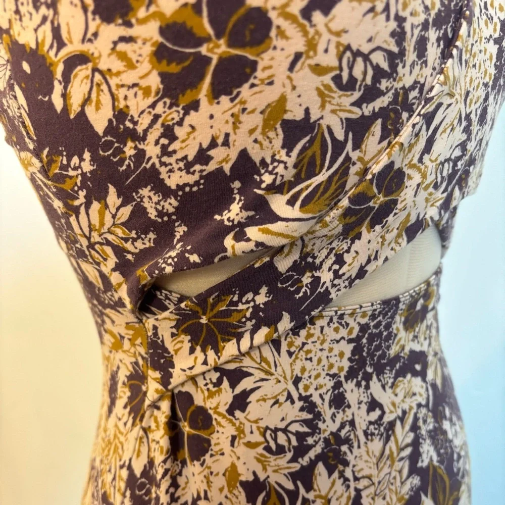 Free People Intimately Showdown Mini Dress, Purple Floral, Bodycon, Cutout, XS